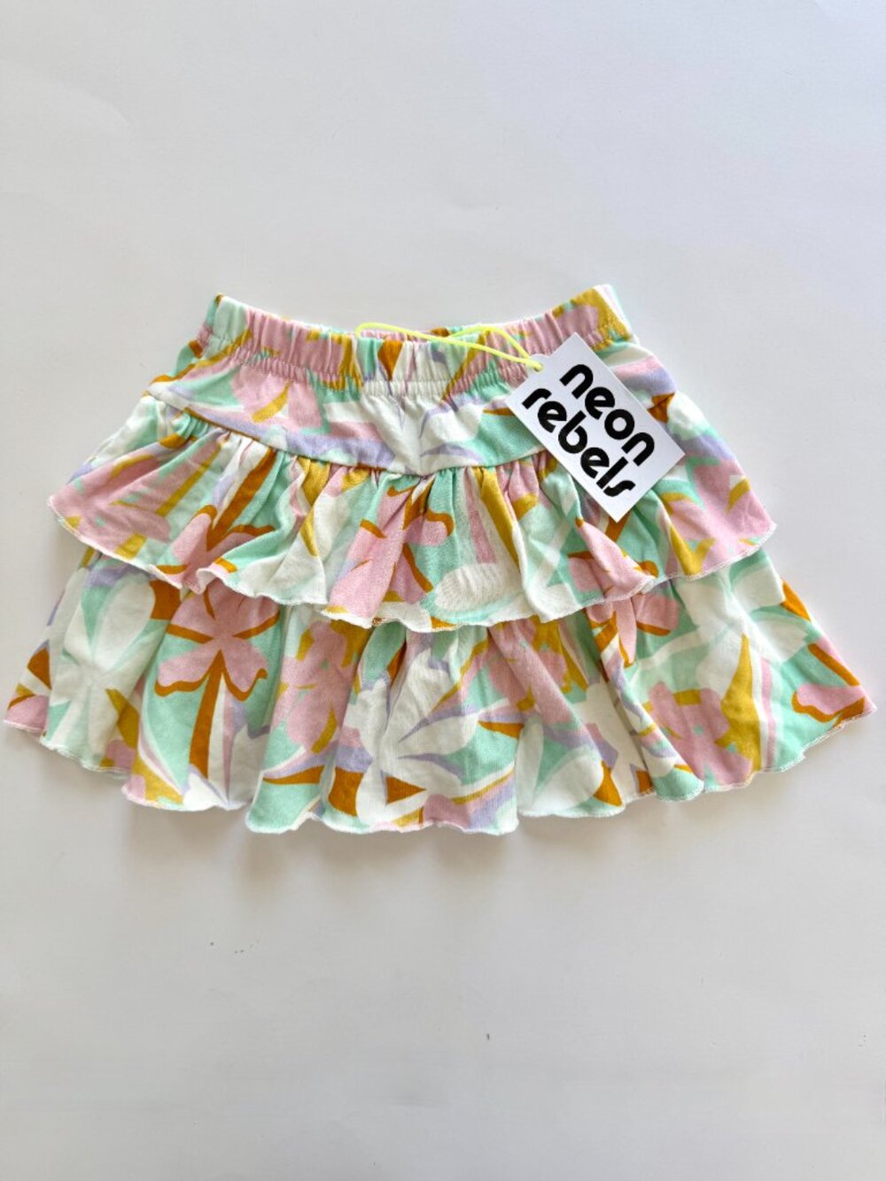 Neon Rebel Girls Skirt 3Y NWT Pastel Abstract Floral Tiered Ruffle Cotton